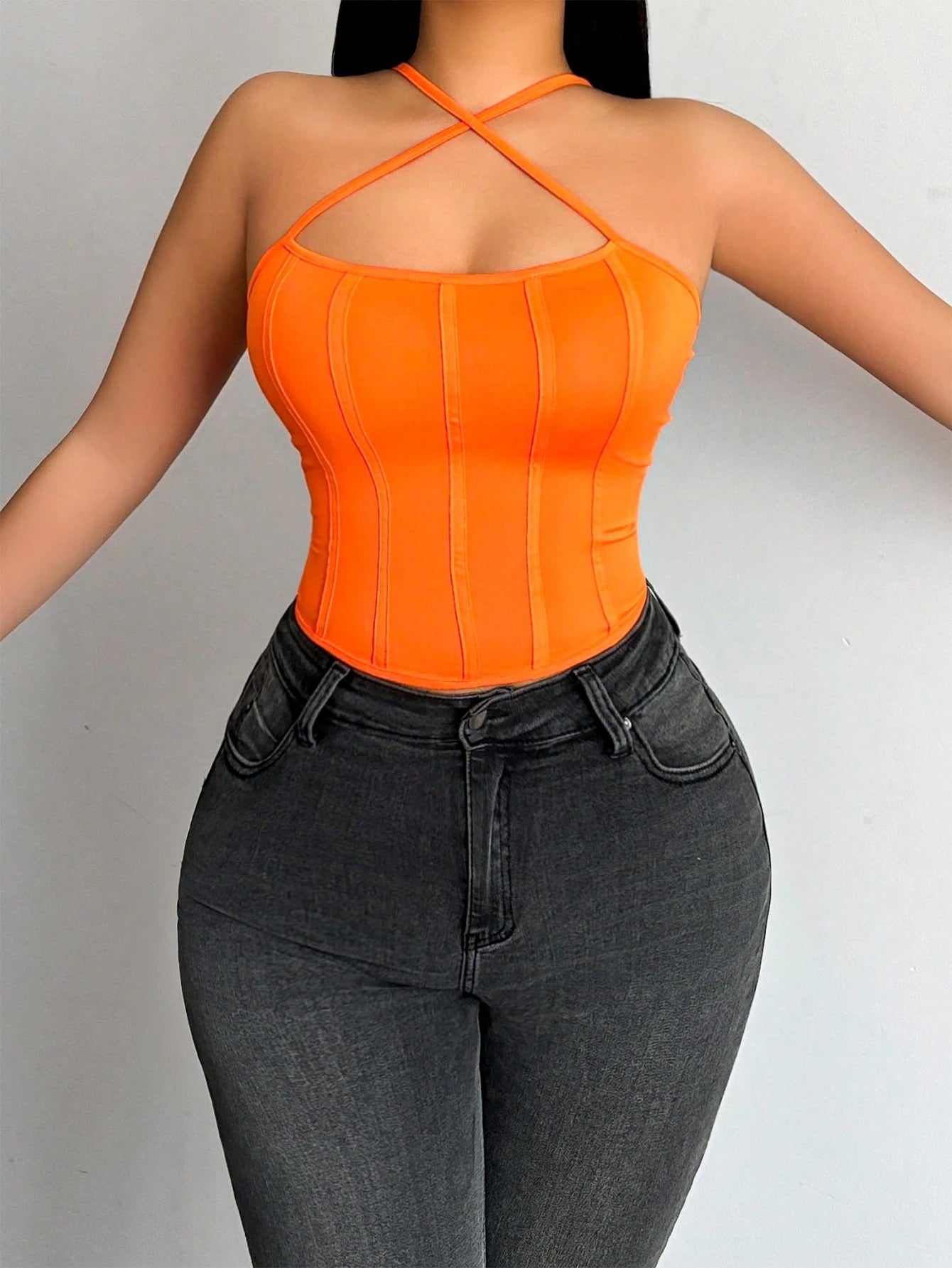 BamGleam Solid Color Slim Fit Halter Top