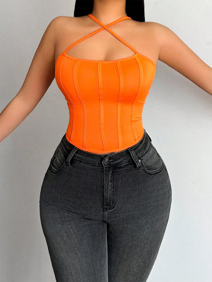 BamGleam Solid Color Slim Fit Halter Top