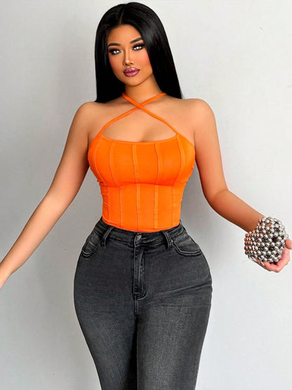 BamGleam Solid Color Slim Fit Halter Top