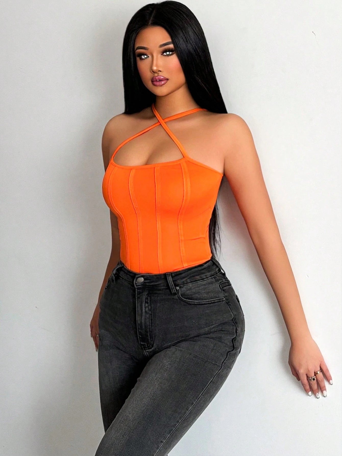 BamGleam Solid Color Slim Fit Halter Top
