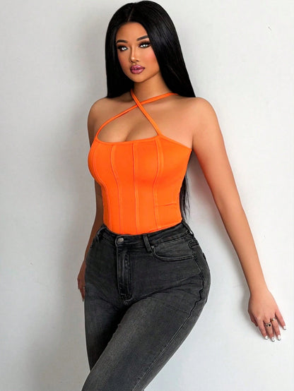 BamGleam Solid Color Slim Fit Halter Top