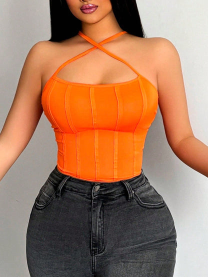 BamGleam Solid Color Slim Fit Halter Top