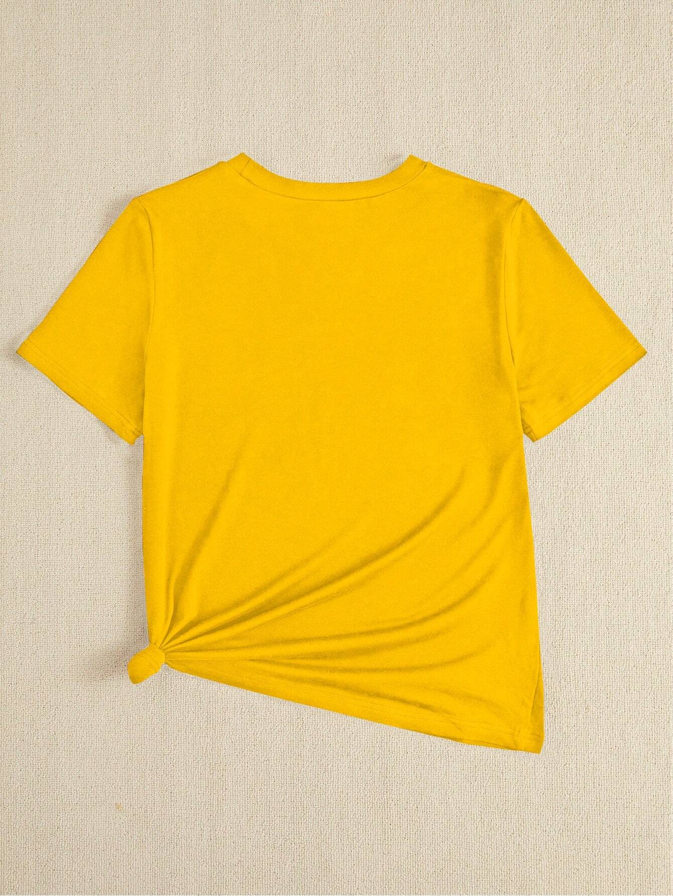 BamGleam Women's Casual Yellow Knitted Round Neck Short Sleeve Regular T-Shirt