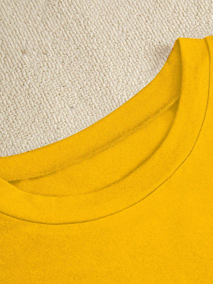 BamGleam Women's Casual Yellow Knitted Round Neck Short Sleeve Regular T-Shirt