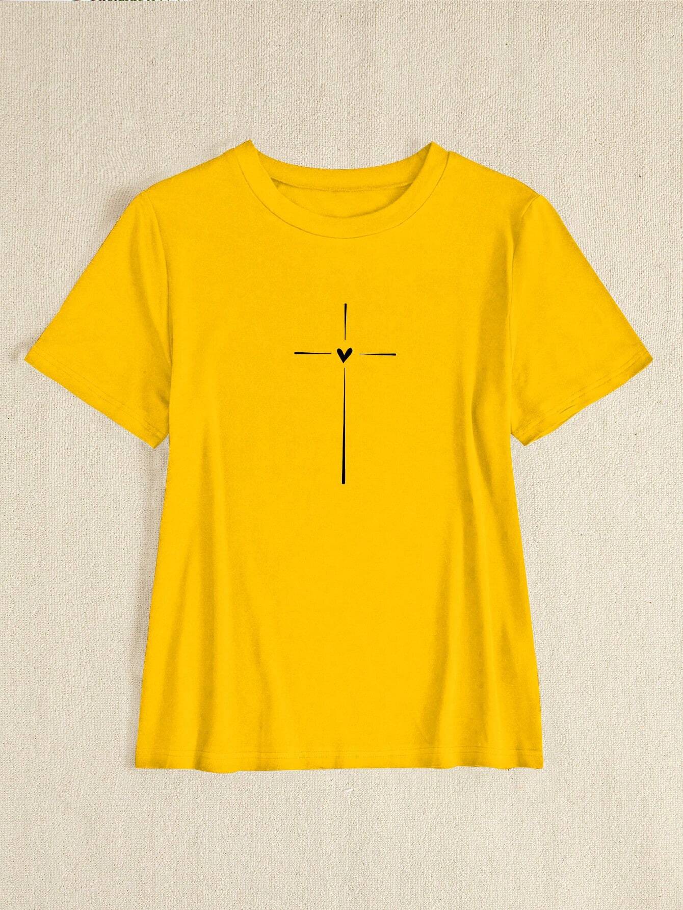 BamGleam Women's Casual Yellow Knitted Round Neck Short Sleeve Regular T-Shirt