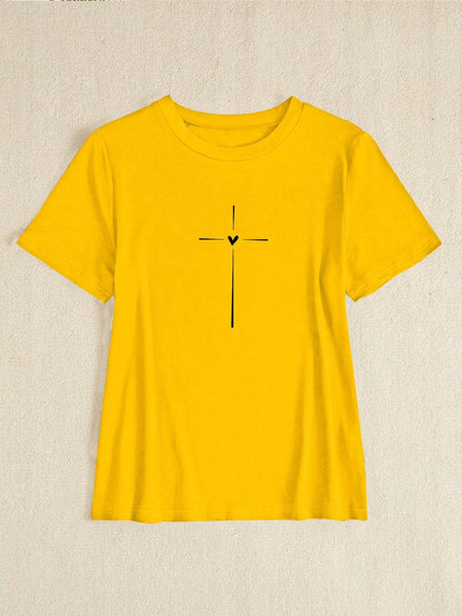 BamGleam Women's Casual Yellow Knitted Round Neck Short Sleeve Regular T-Shirt