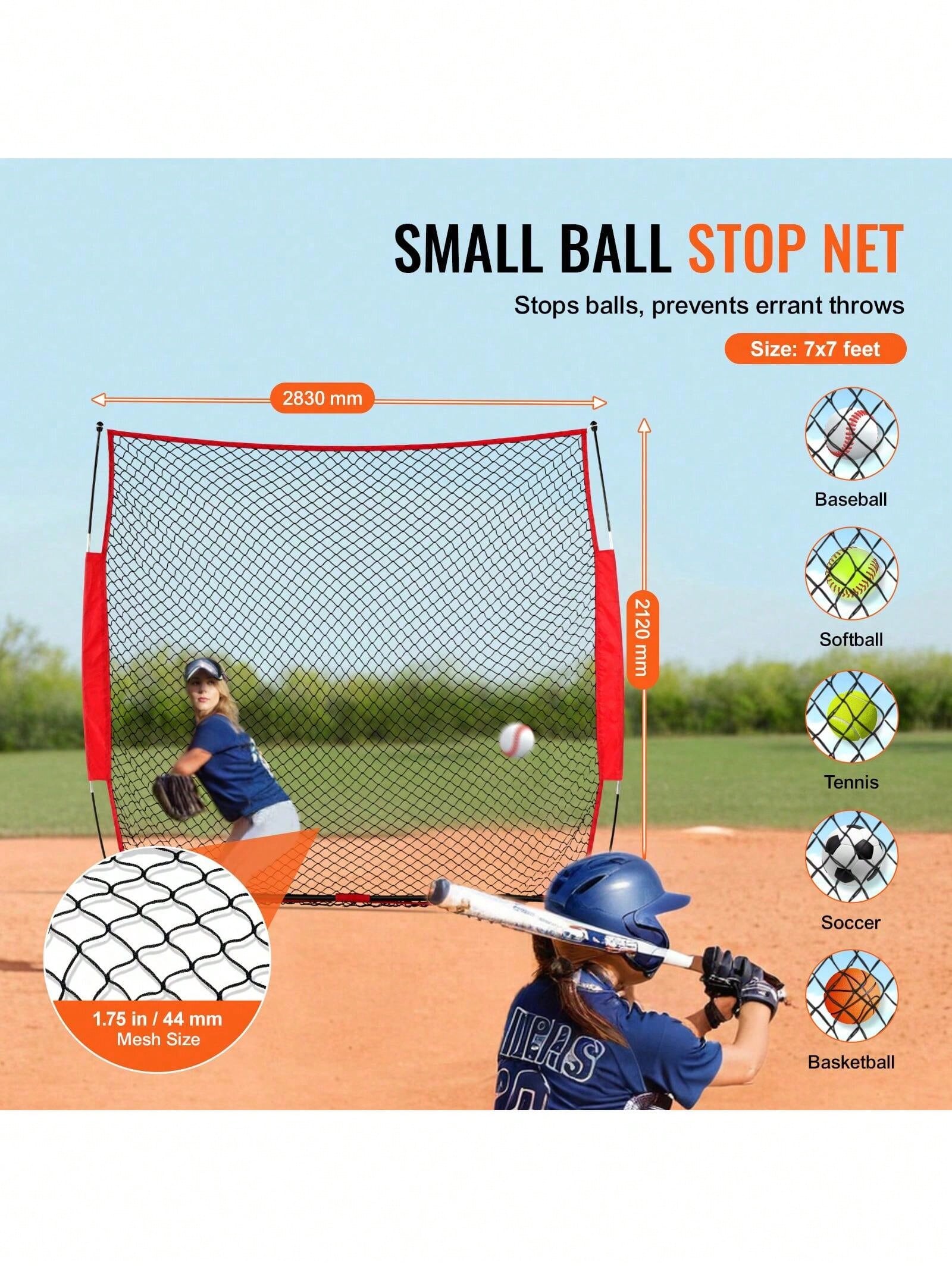 Barricade Backstop Net, 7x7 Ft Ball Sports Barrier Netting, Portable Practice Equipment With Carry Bag, Protection Screen For Baseball Softball Lacrosse Soccer Hockey Training, For Backyard