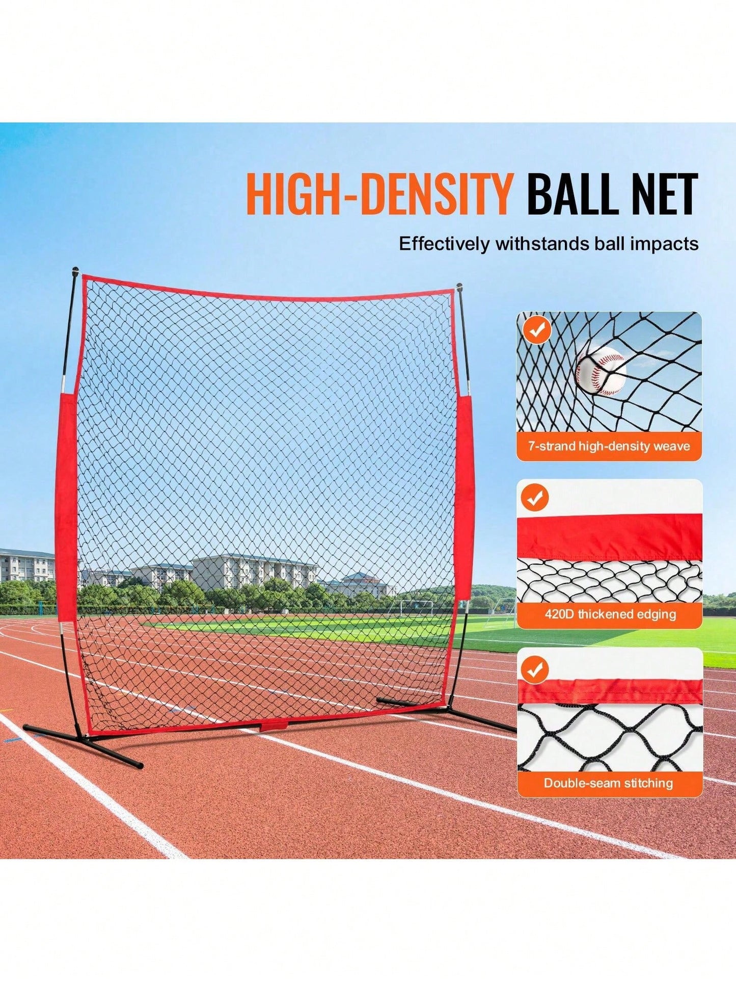 Barricade Backstop Net, 7x7 Ft Ball Sports Barrier Netting, Portable Practice Equipment With Carry Bag, Protection Screen For Baseball Softball Lacrosse Soccer Hockey Training, For Backyard