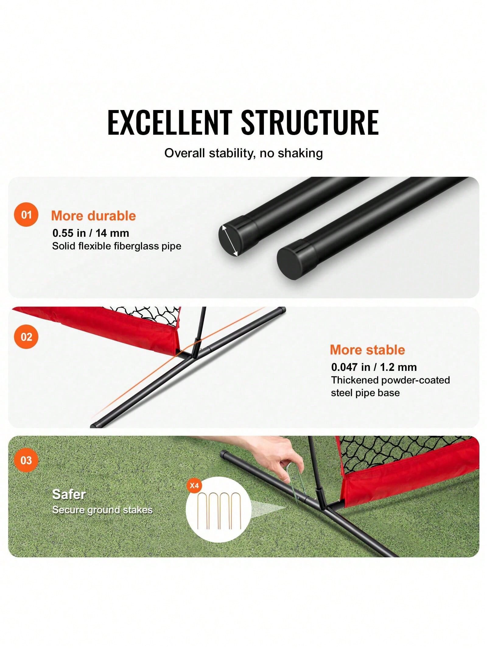 Barricade Backstop Net, 7x7 Ft Ball Sports Barrier Netting, Portable Practice Equipment With Carry Bag, Protection Screen For Baseball Softball Lacrosse Soccer Hockey Training, For Backyard