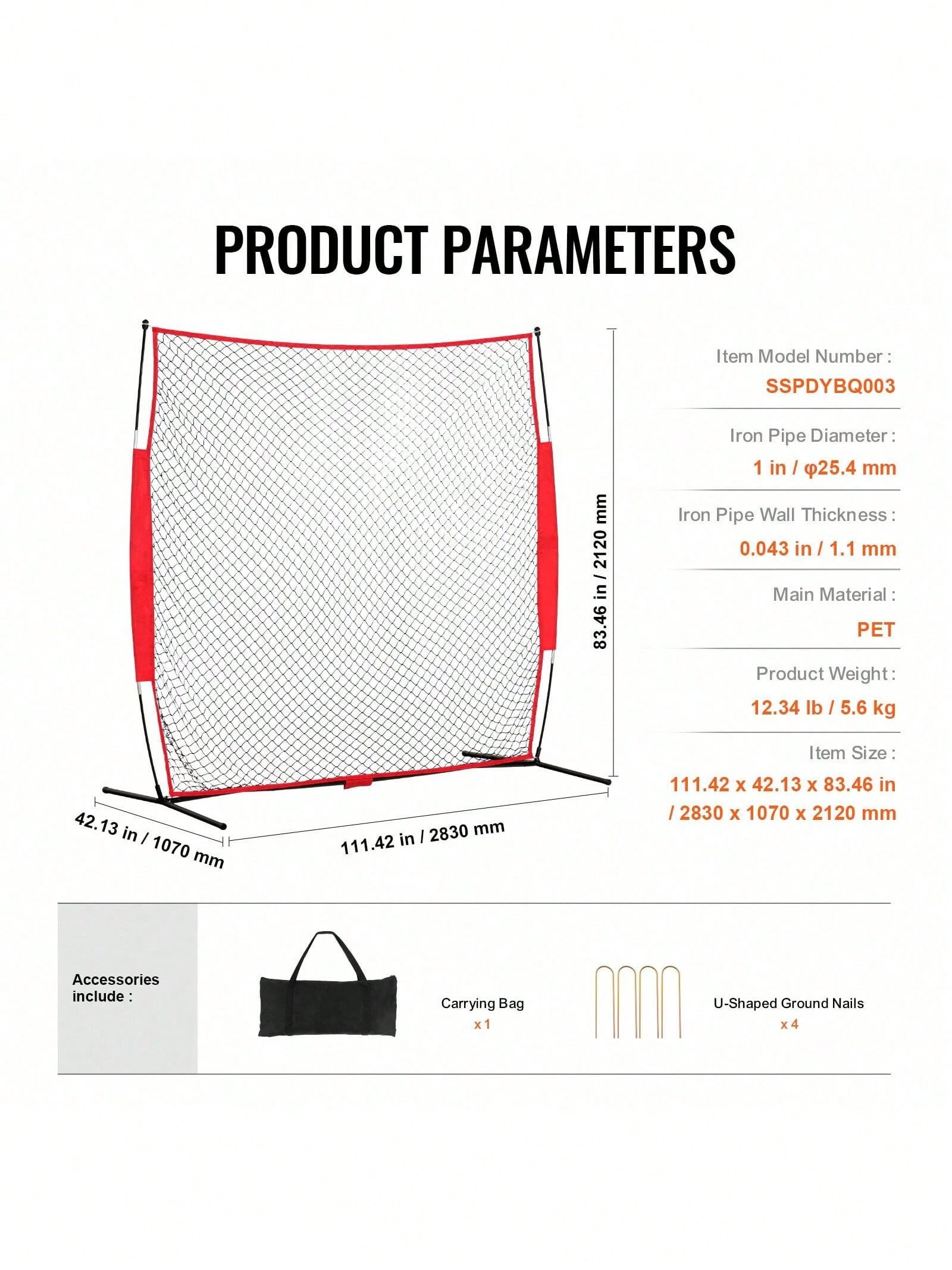 Barricade Backstop Net, 7x7 Ft Ball Sports Barrier Netting, Portable Practice Equipment With Carry Bag, Protection Screen For Baseball Softball Lacrosse Soccer Hockey Training, For Backyard