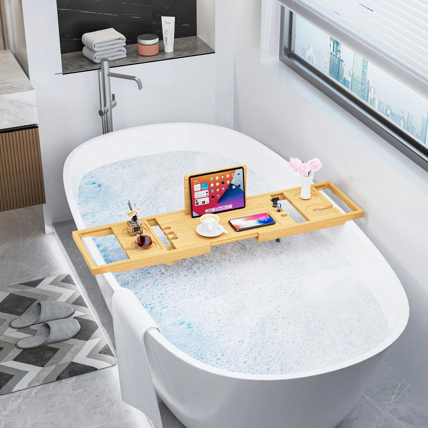 Bathtub Tray,Bath Tray For Tub,Bath Tub Tray Wood,Bath Caddy Tray For Bathtub,Bathtub Trays For Tub, As Gifts For Women Or House Warming Gifts New Home