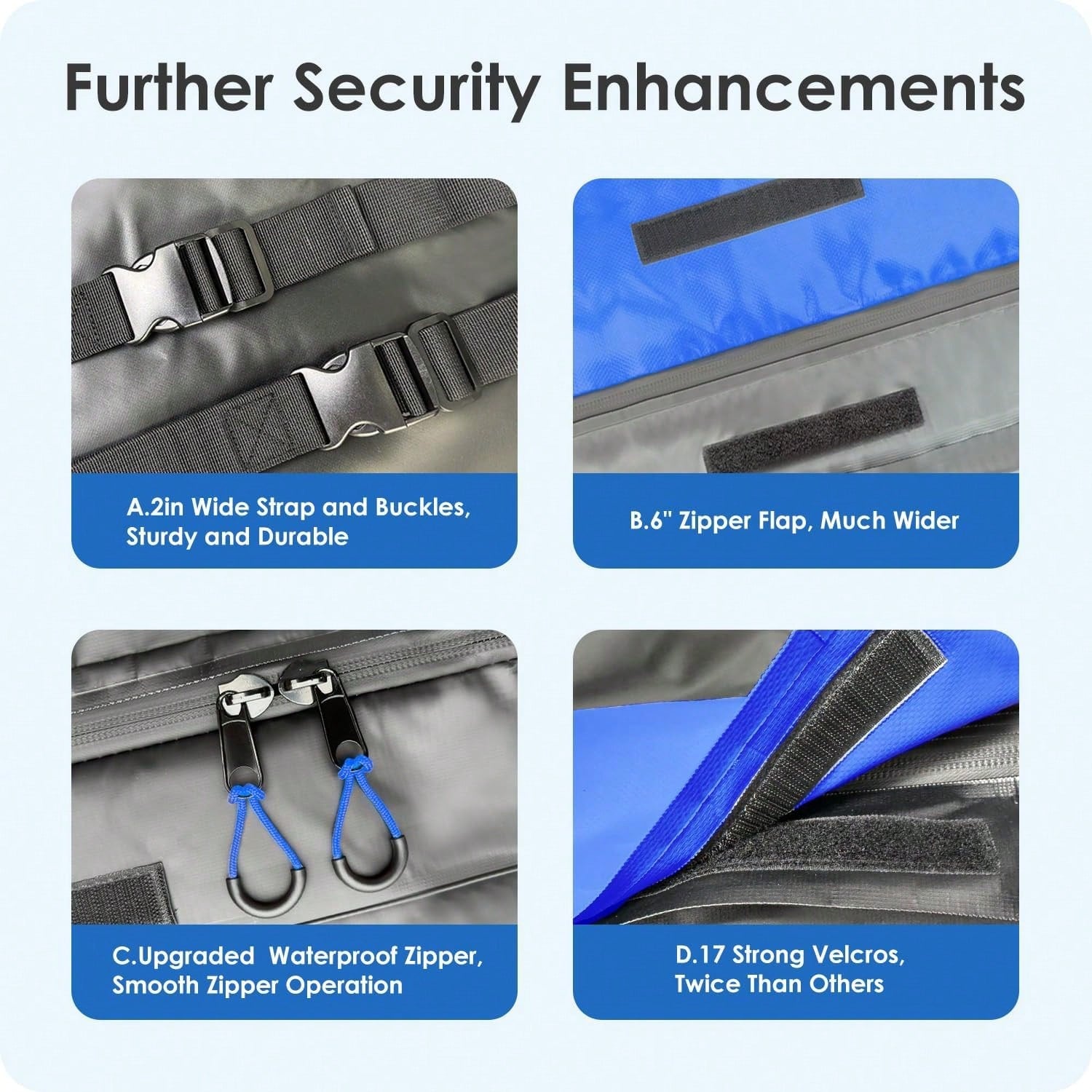 BATSUVCER Car Rooftop Cargo Carrier Bag 15 Cubic Feet, 100% Waterproof Heavy Duty Car Roof Bag For All Vehicle With/Without Racks- Anti-Slip Mat, 4 Door Hooks, Storage Bags, 4PCS 3.8CM Straps(Blue)