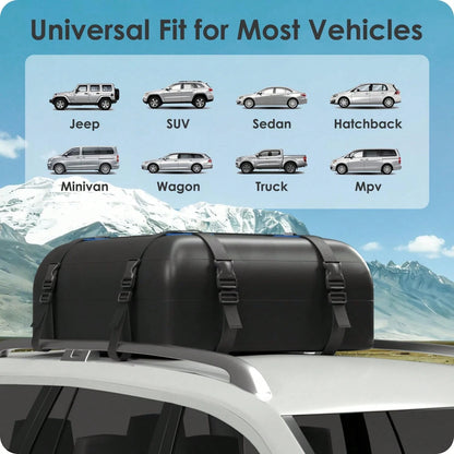 BATSUVCER Car Rooftop Cargo Carrier Bag 15 Cubic Feet, 100% Waterproof Heavy Duty Car Roof Bag For All Vehicle With/Without Racks- Anti-Slip Mat, 4 Door Hooks, Storage Bags, 4PCS 3.8CM Straps(Blue)