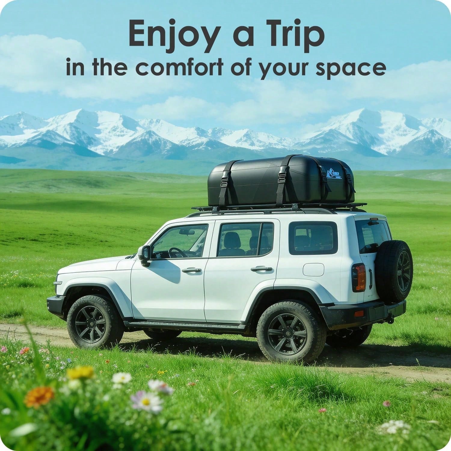 BATSUVCER Car Rooftop Cargo Carrier Bag 15 Cubic Feet, 100% Waterproof Heavy Duty Car Roof Bag For All Vehicle With/Without Racks- Anti-Slip Mat, 4 Door Hooks, Storage Bags, 4PCS 3.8CM Straps(Blue)