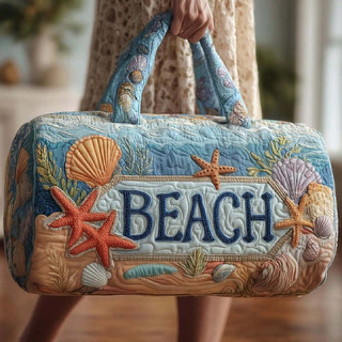 Beach Ocean 3D Printed Quilted Duffle Bag, Large Capacity Travel Weekender Handbag With Turtle, Shell & Palm Tree Patterns, Durable Lightweight For Summer Vacation Gym