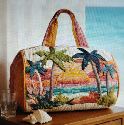 Beach Ocean 3D Printed Quilted Duffle Bag, Large Capacity Travel Weekender Handbag With Turtle, Shell & Palm Tree Patterns, Durable Lightweight For Summer Vacation Gym
