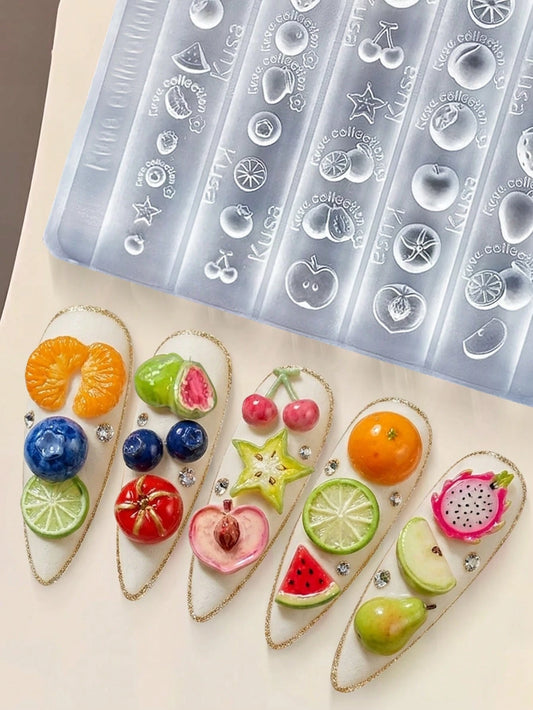 Beautizon Nailartlab 3D Silicone Mold Set, 3D Fruit Nail Art Molds Including Cherry, Strawberry, Lemon, Watermelon, Grape, Popular Network Celebrity Same Style, Soft Durable Nail Carving Tools, DIY Na