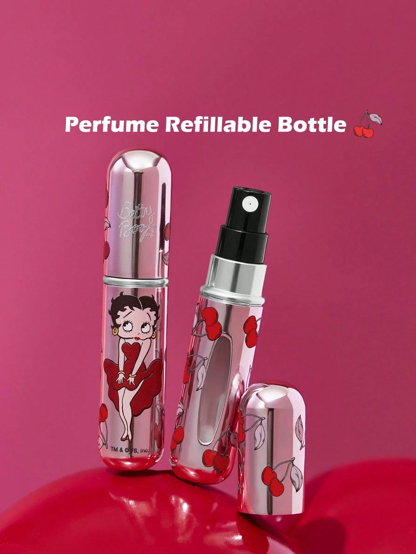 Betty Boop x 5 Ml/0.2 Oz Pink Refillable Perfume Atomizer Spray Bottle With Bottom Filling Self-Pump Type Reusable Fragrance Bottle, Mini Portable Cosmetic Bottle Liquid Filling Bottle,With A Vi