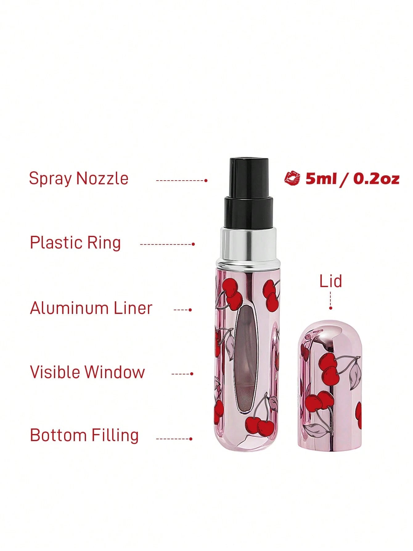 Betty Boop x 5 Ml/0.2 Oz Pink Refillable Perfume Atomizer Spray Bottle With Bottom Filling Self-Pump Type Reusable Fragrance Bottle, Mini Portable Cosmetic Bottle Liquid Filling Bottle,With A Vi