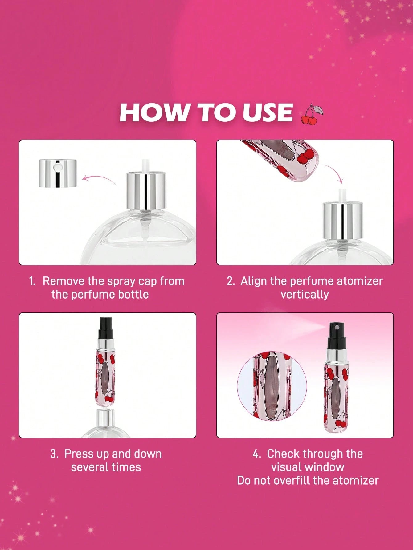 Betty Boop x 5 Ml/0.2 Oz Pink Refillable Perfume Atomizer Spray Bottle With Bottom Filling Self-Pump Type Reusable Fragrance Bottle, Mini Portable Cosmetic Bottle Liquid Filling Bottle,With A Vi
