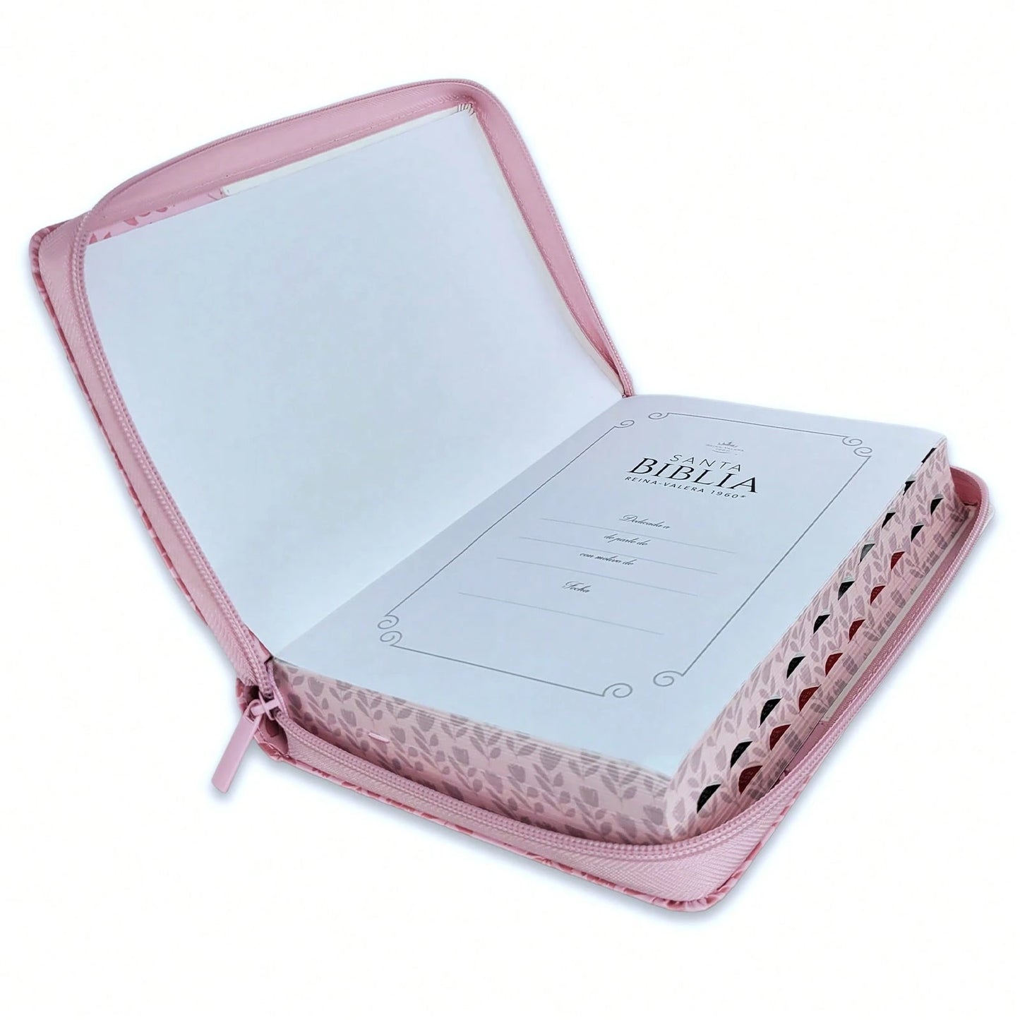 Biblia Quinceañera Con Cierre Compacta 11 Puntos RV1960 Imit Piel Blanco Floral Con índice