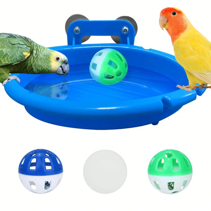 Bird Bath Cage With Randomly Colored Balls, Feeding Bowl, Bird Bath Basin, Basin, Hanging Bird Bath, Toy, Shower, Parrot, Cockatiel, Shower Box, Food Feeder, Tray, Bird Cage Accessories