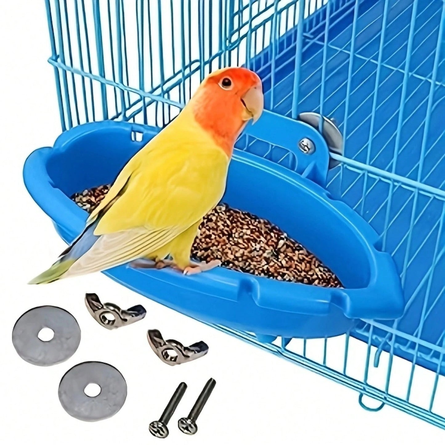 Bird Bath Cage With Randomly Colored Balls, Feeding Bowl, Bird Bath Basin, Basin, Hanging Bird Bath, Toy, Shower, Parrot, Cockatiel, Shower Box, Food Feeder, Tray, Bird Cage Accessories