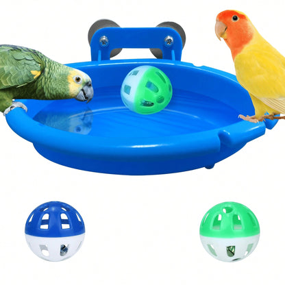 Bird Bath Cage With Randomly Colored Balls, Feeding Bowl, Bird Bath Basin, Basin, Hanging Bird Bath, Toy, Shower, Parrot, Cockatiel, Shower Box, Food Feeder, Tray, Bird Cage Accessories