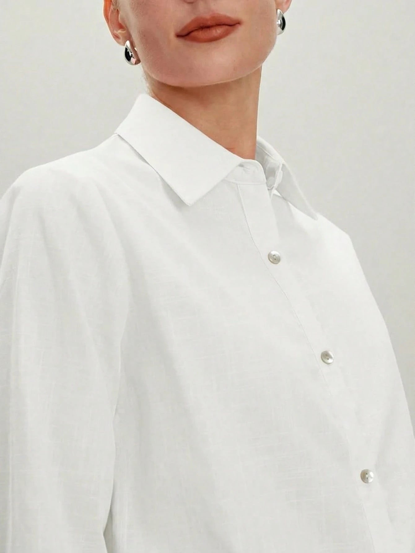 BizChic White Women's Shirt, Spring, Lapel Collar, Front Opening, Single-Breasted Button, Elegant Minimalist Casual Commute Date Daily Vacation Independence Day Graduation Season Music Festival Slimmi