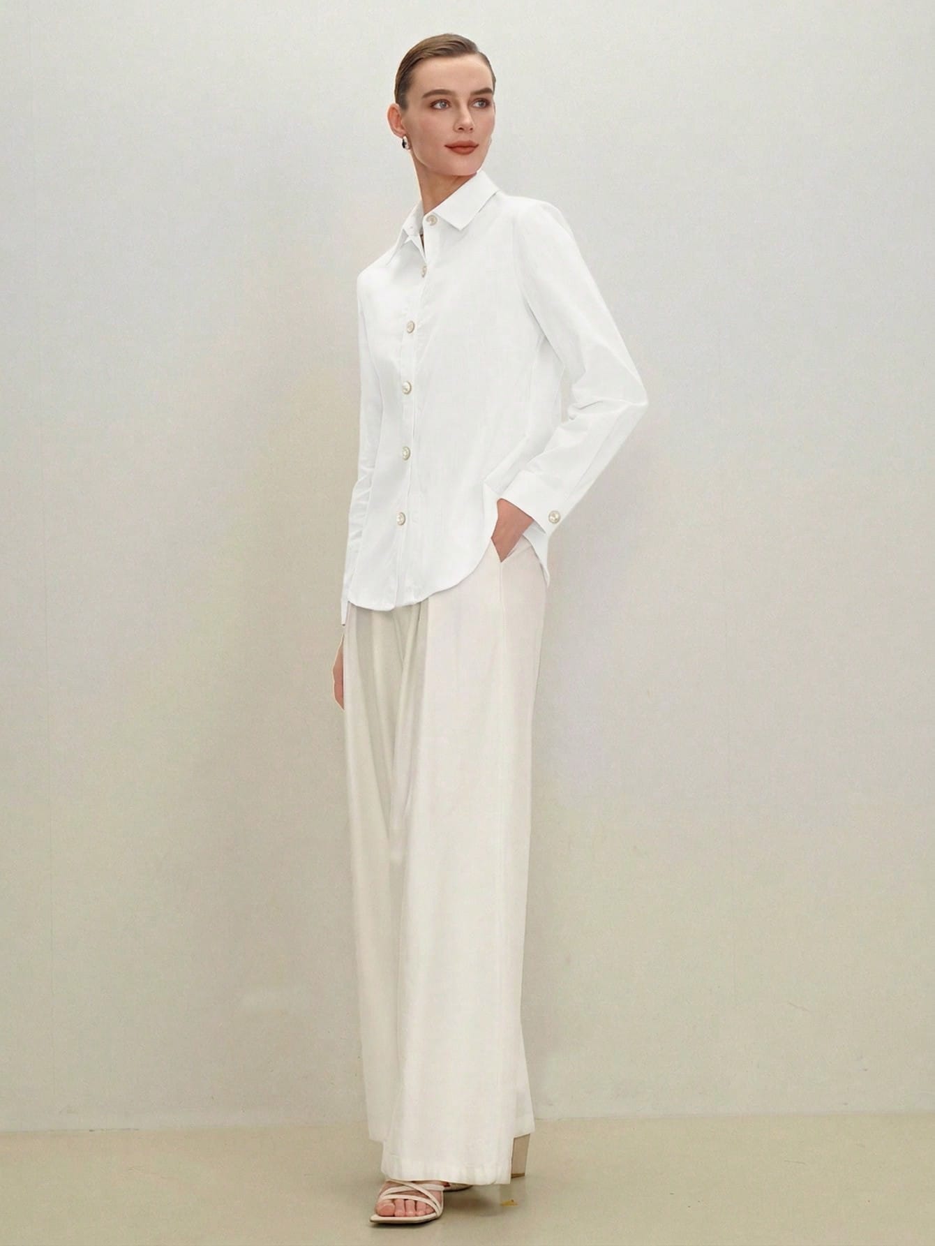 BizChic White Women's Shirt, Spring, Lapel Collar, Front Opening, Single-Breasted Button, Elegant Minimalist Casual Commute Date Daily Vacation Independence Day Graduation Season Music Festival Slimmi
