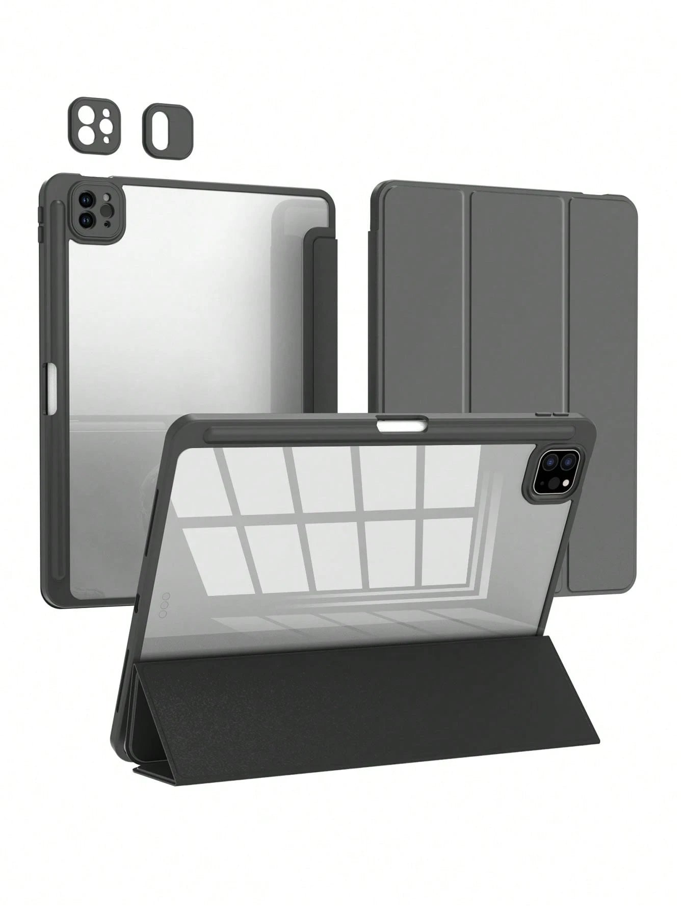 Black 3-Fold Silicone Folding Tablet Protective Case, Ultra-Thin Stand Shockproof Anti-Drop Pencil Holder, Compatible With IPad Mini 4/5/6 (9.7/10.2/10.5 Inch), Air 4/5/6 (10th Gen, 10.9 Inch), Pro 11
