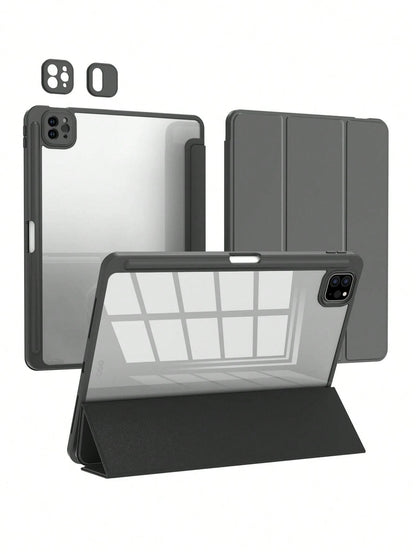 Black 3-Fold Silicone Folding Tablet Protective Case, Ultra-Thin Stand Shockproof Anti-Drop Pencil Holder, Compatible With IPad Mini 4/5/6 (9.7/10.2/10.5 Inch), Air 4/5/6 (10th Gen, 10.9 Inch), Pro 11
