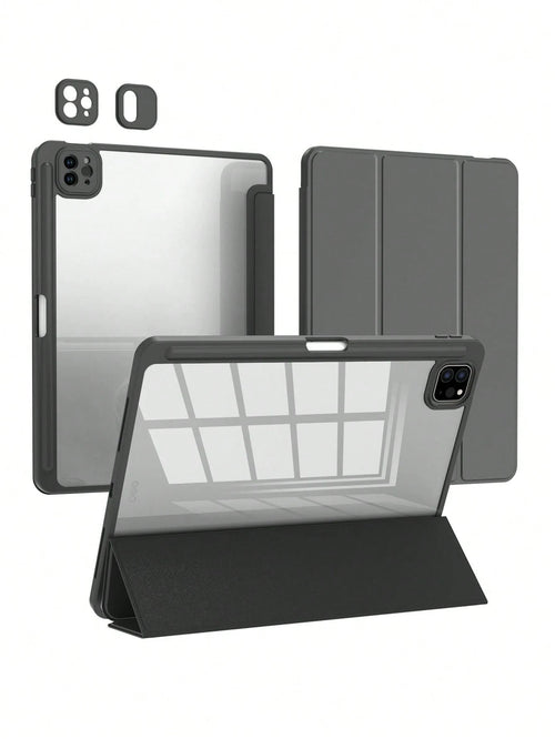 Black 3-Fold Silicone Folding Tablet Protective Case, Ultra-Thin Stand Shockproof Anti-Drop Pencil Holder, Compatible With IPad Mini 4/5/6 (9.7/10.2/10.5 Inch), Air 4/5/6 (10th Gen, 10.9 Inch), Pro 11