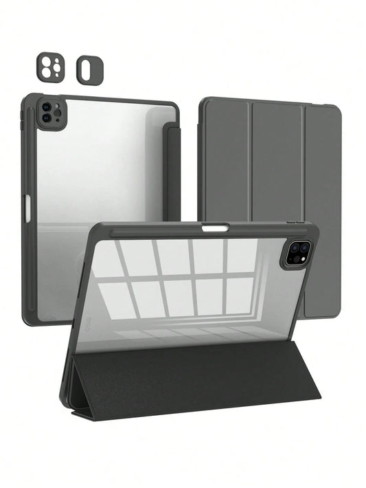 Black 3-Fold Silicone Folding Tablet Protective Case, Ultra-Thin Stand Shockproof Anti-Drop Pencil Holder, Compatible With IPad Mini 4/5/6 (9.7/10.2/10.5 Inch), Air 4/5/6 (10th Gen, 10.9 Inch), Pro 11