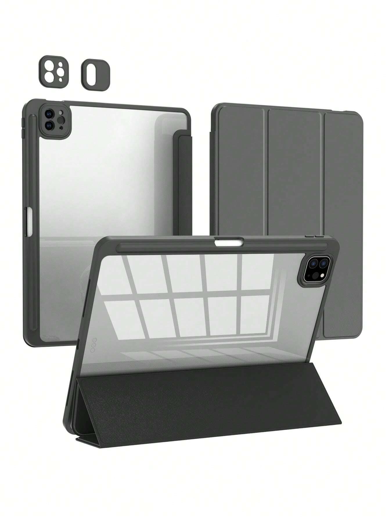 Black 3-Fold Silicone Folding Tablet Protective Case, Ultra-Thin Stand Shockproof Anti-Drop Pencil Holder, Compatible With IPad Mini 4/5/6 (9.7/10.2/10.5 Inch), Air 4/5/6 (10th Gen, 10.9 Inch), Pro 11