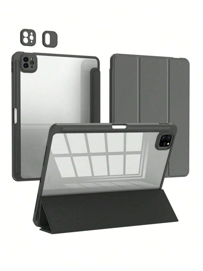 Black 3-Fold Silicone Folding Tablet Protective Case, Ultra-Thin Stand Shockproof Anti-Drop Pencil Holder, Compatible With IPad Mini 4/5/6 (9.7/10.2/10.5 Inch), Air 4/5/6 (10th Gen, 10.9 Inch), Pro 11