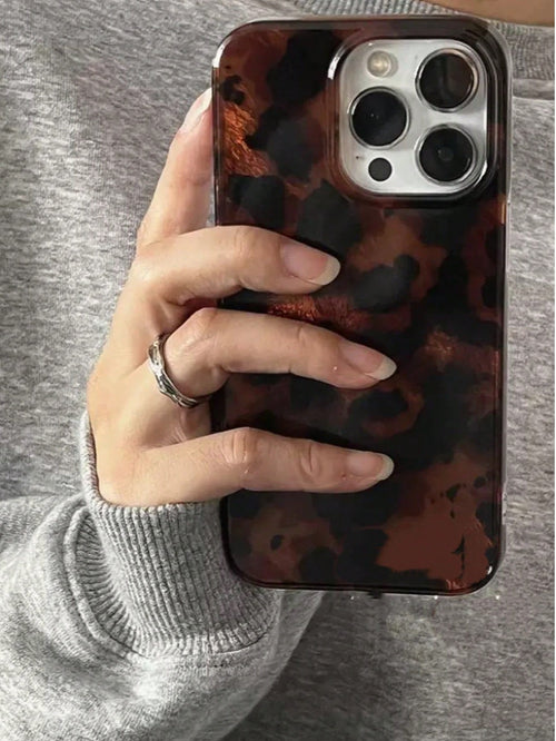 Black Amber Tortoiseshell Fashion Phone Case Vintage Brown Foil Texture Compatible With IPhone 16 Pro Max, Apple 15, Soft Cover For 14 New, 12 Pro, 13 Pro Max, Anti-Fall Protective Cover For Women, Wa