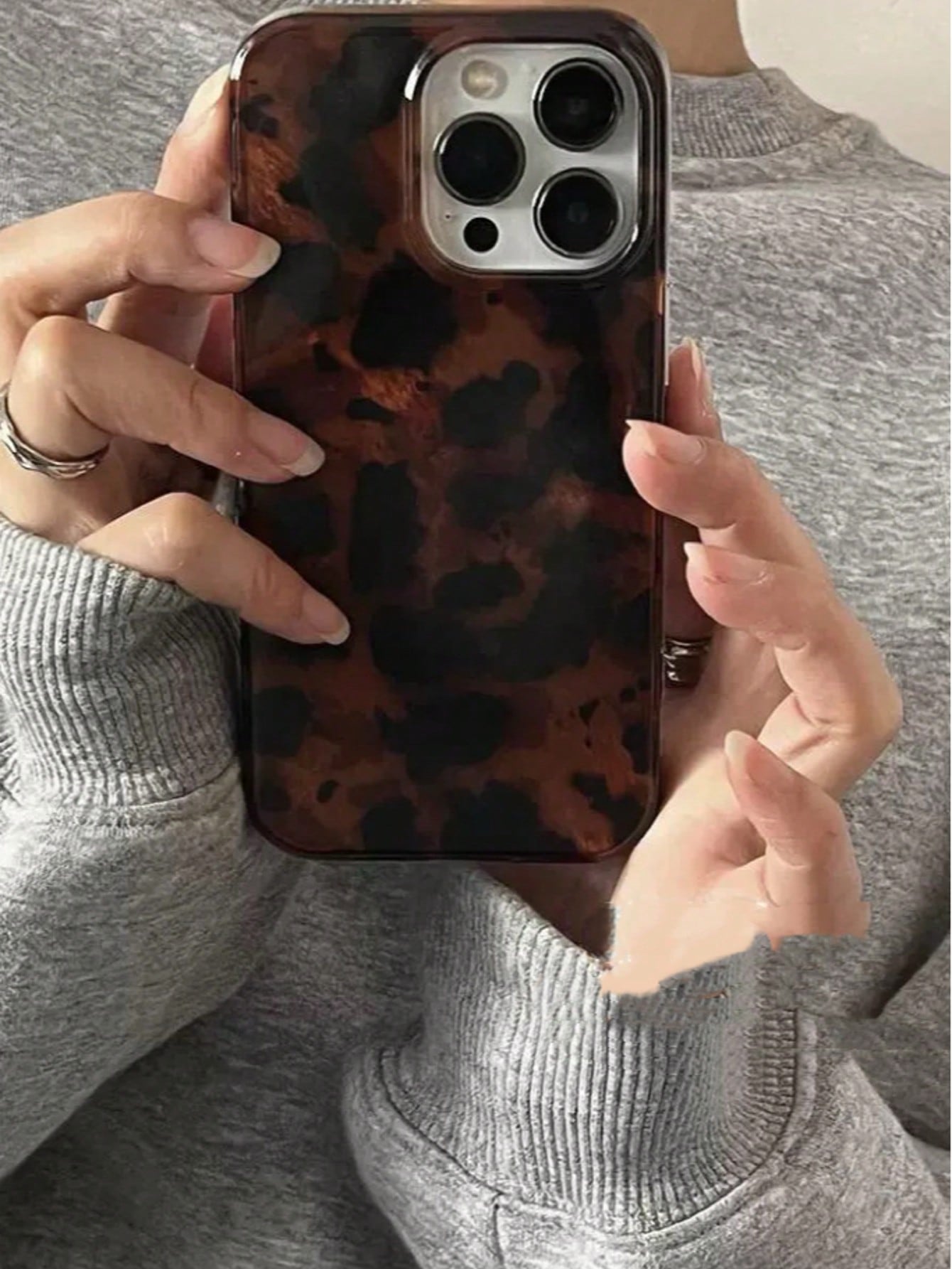 Black Amber Tortoiseshell Fashion Phone Case Vintage Brown Foil Texture Compatible With IPhone 16 Pro Max, Apple 15, Soft Cover For 14 New, 12 Pro, 13 Pro Max, Anti-Fall Protective Cover For Women, Wa