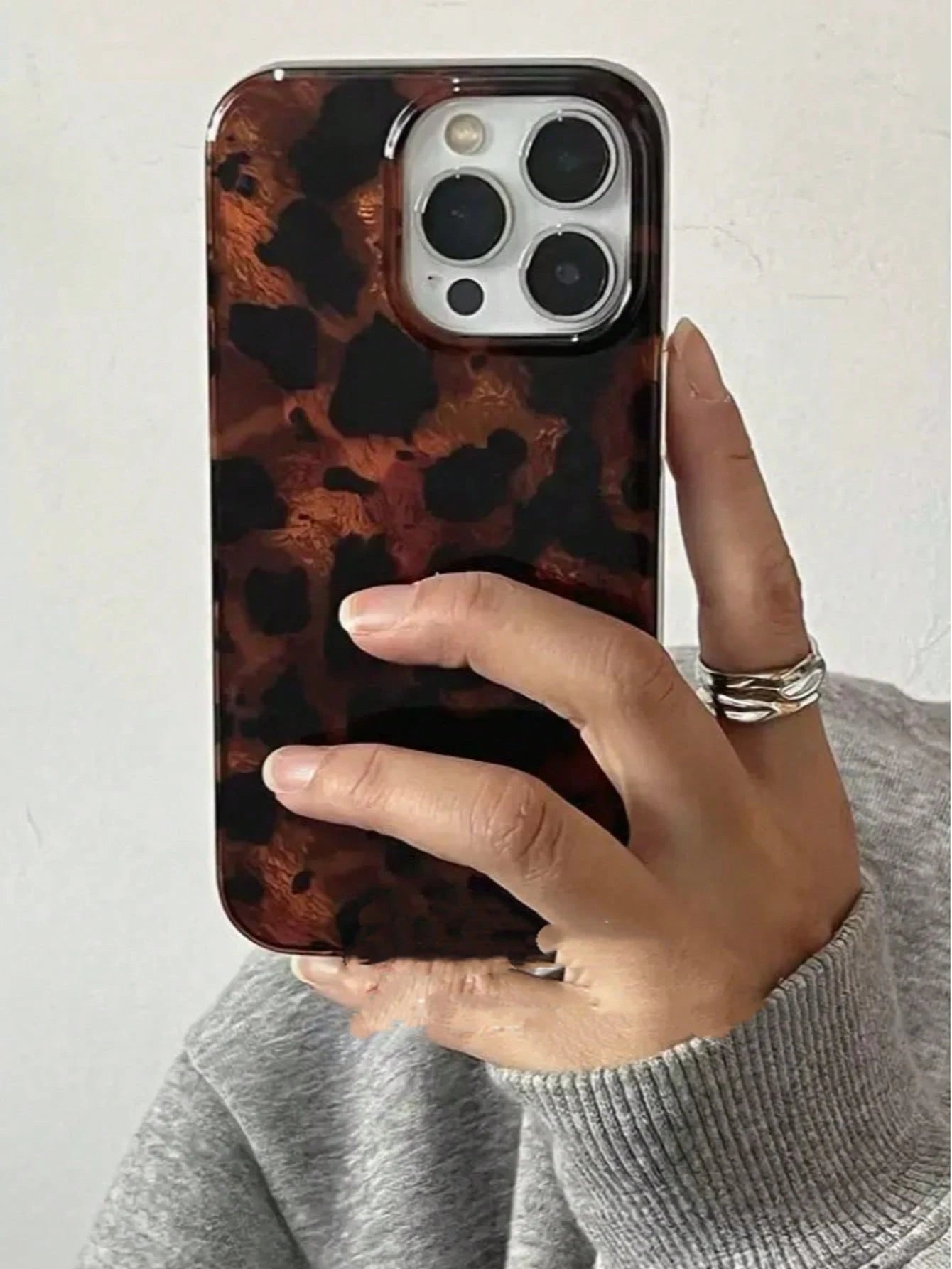Black Amber Tortoiseshell Fashion Phone Case Vintage Brown Foil Texture Compatible With IPhone 16 Pro Max, Apple 15, Soft Cover For 14 New, 12 Pro, 13 Pro Max, Anti-Fall Protective Cover For Women, Wa