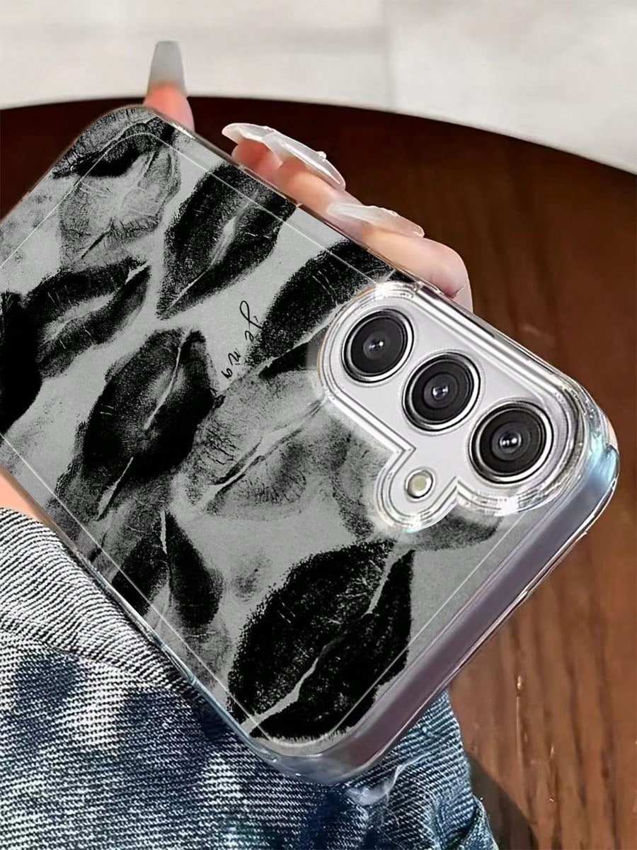 Black And Gray Art Lip Print Phone Case. Suitable For IPhone 17, 16, 15, 14, 13, 12, 11, Pro Max Plus, And Galaxy 25/24/23/22/21/ULTRA/PLUS/FE/A71/56/55/54/53/52/36/35/34/26/25/23/16/15/14/13/10. This