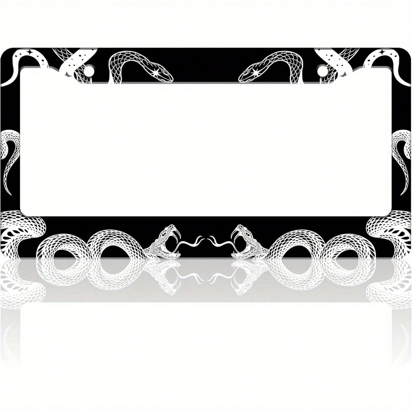 Black And White Snake Gothic License Plate Frame- Stainless Steel Car Tag Holder With Screws, 6.3 X 12.2 Inches, 2 Holes, Decorative Front Or Rear Plate Frame For Vehicles