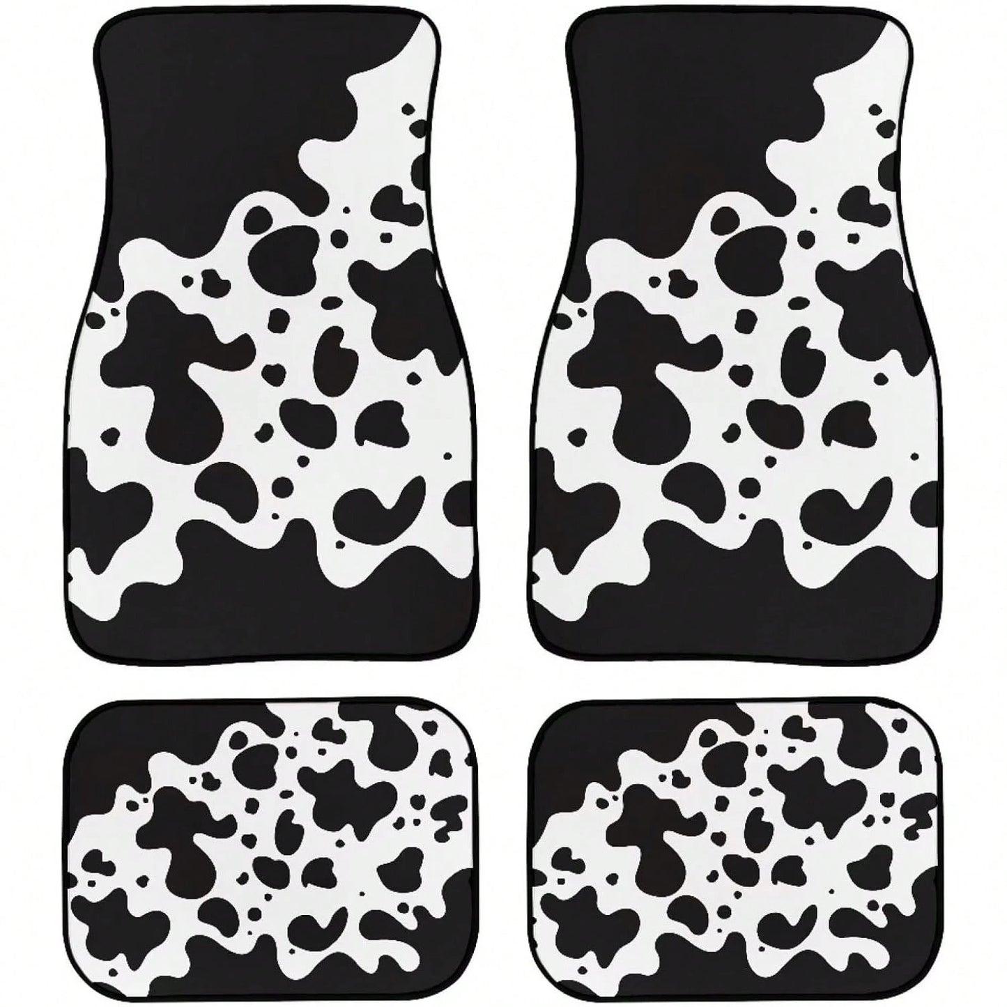 Black Cow Pattern Car Floor Mats, Universal Rubber Car Mats, Black Car Decoration, Complete Set Of 4 Car Floor Mats For Cars,, SUVs, And Trucks