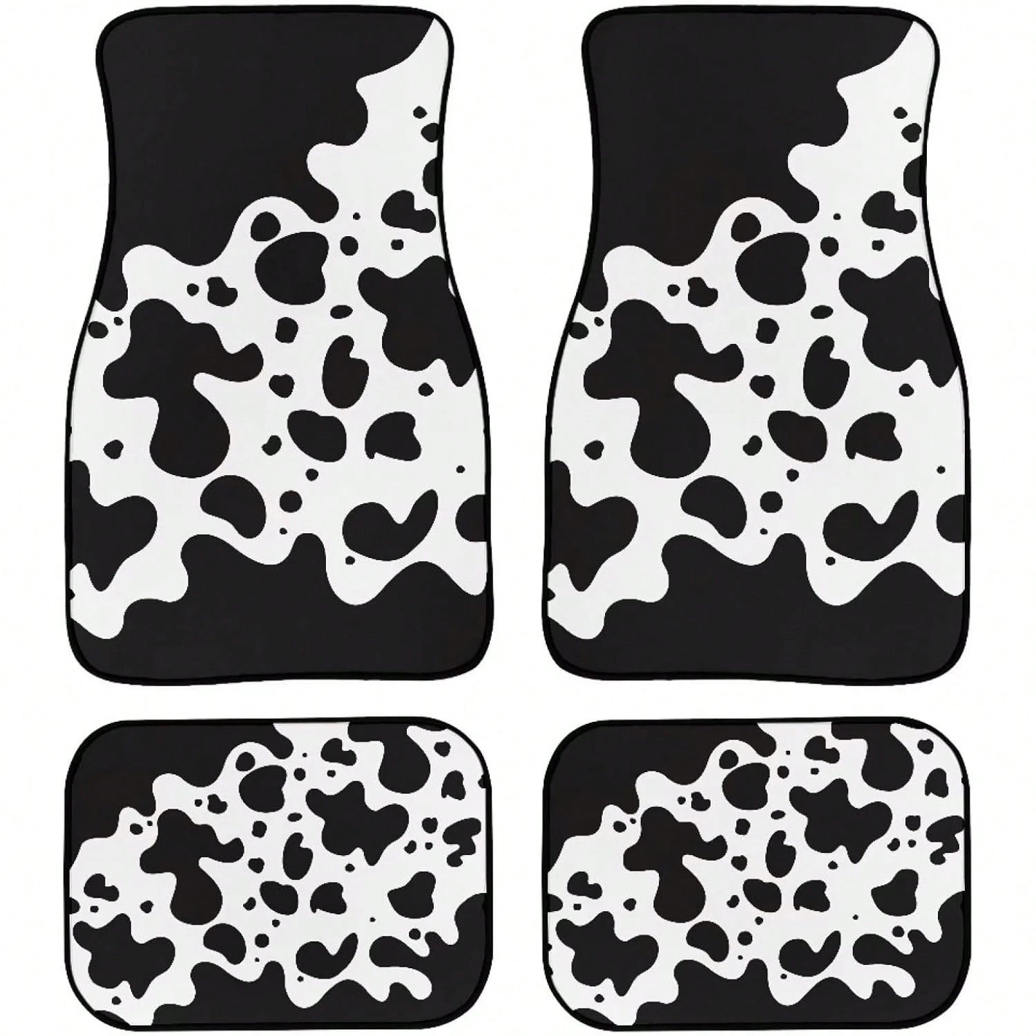 Black Cow Pattern Car Floor Mats, Universal Rubber Car Mats, Black Car Decoration, Complete Set Of 4 Car Floor Mats For Cars,, SUVs, And Trucks