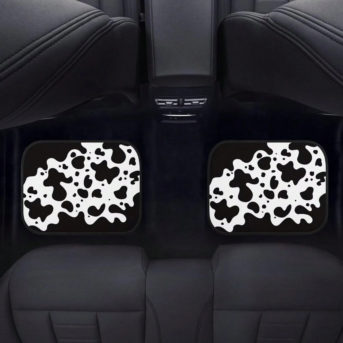 Black Cow Pattern Car Floor Mats, Universal Rubber Car Mats, Black Car Decoration, Complete Set Of 4 Car Floor Mats For Cars,, SUVs, And Trucks