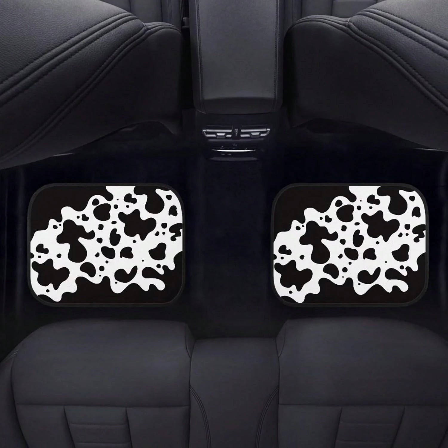 Black Cow Pattern Car Floor Mats, Universal Rubber Car Mats, Black Car Decoration, Complete Set Of 4 Car Floor Mats For Cars,, SUVs, And Trucks