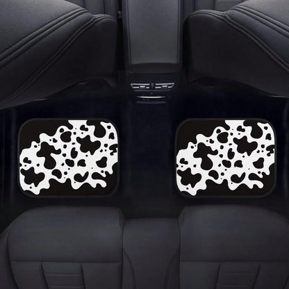Black Cow Pattern Car Floor Mats, Universal Rubber Car Mats, Black Car Decoration, Complete Set Of 4 Car Floor Mats For Cars,, SUVs, And Trucks