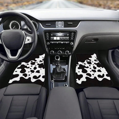 Black Cow Pattern Car Floor Mats, Universal Rubber Car Mats, Black Car Decoration, Complete Set Of 4 Car Floor Mats For Cars,, SUVs, And Trucks
