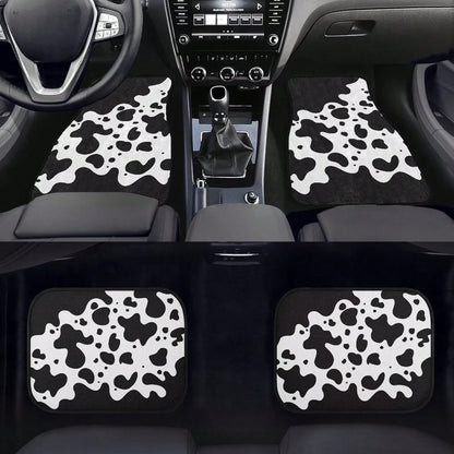 Black Cow Pattern Car Floor Mats, Universal Rubber Car Mats, Black Car Decoration, Complete Set Of 4 Car Floor Mats For Cars,, SUVs, And Trucks