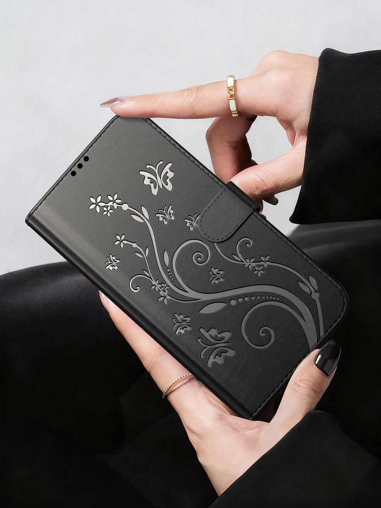 Black Leather Butterfly Shockproof Butterfly Fashion Phone Case Wallet Phone Case Compatible With Iphone 16 Pro Max, Card Holder Phone Case Compatible With Iphone 13, 11, 17 Pro Max, Suitable For Dail