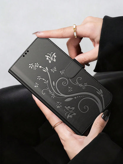 Black Leather Butterfly Shockproof Butterfly Fashion Phone Case Wallet Phone Case Compatible With Iphone 16 Pro Max, Card Holder Phone Case Compatible With Iphone 13, 11, 17 Pro Max, Suitable For Dail